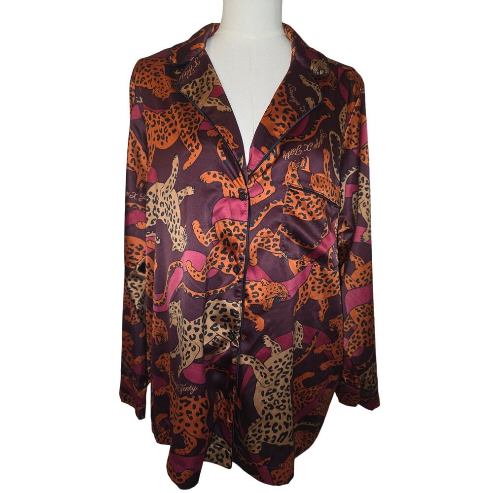 EUC 1X Women's Savage X Fenty Button-Up Satin Sleep Shirt